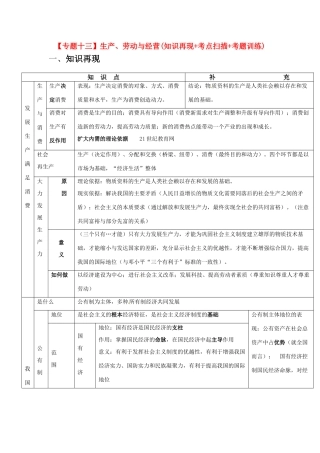 2011届高考政治二轮专题复习 专题13 生产、劳动与经营学案 新人教版