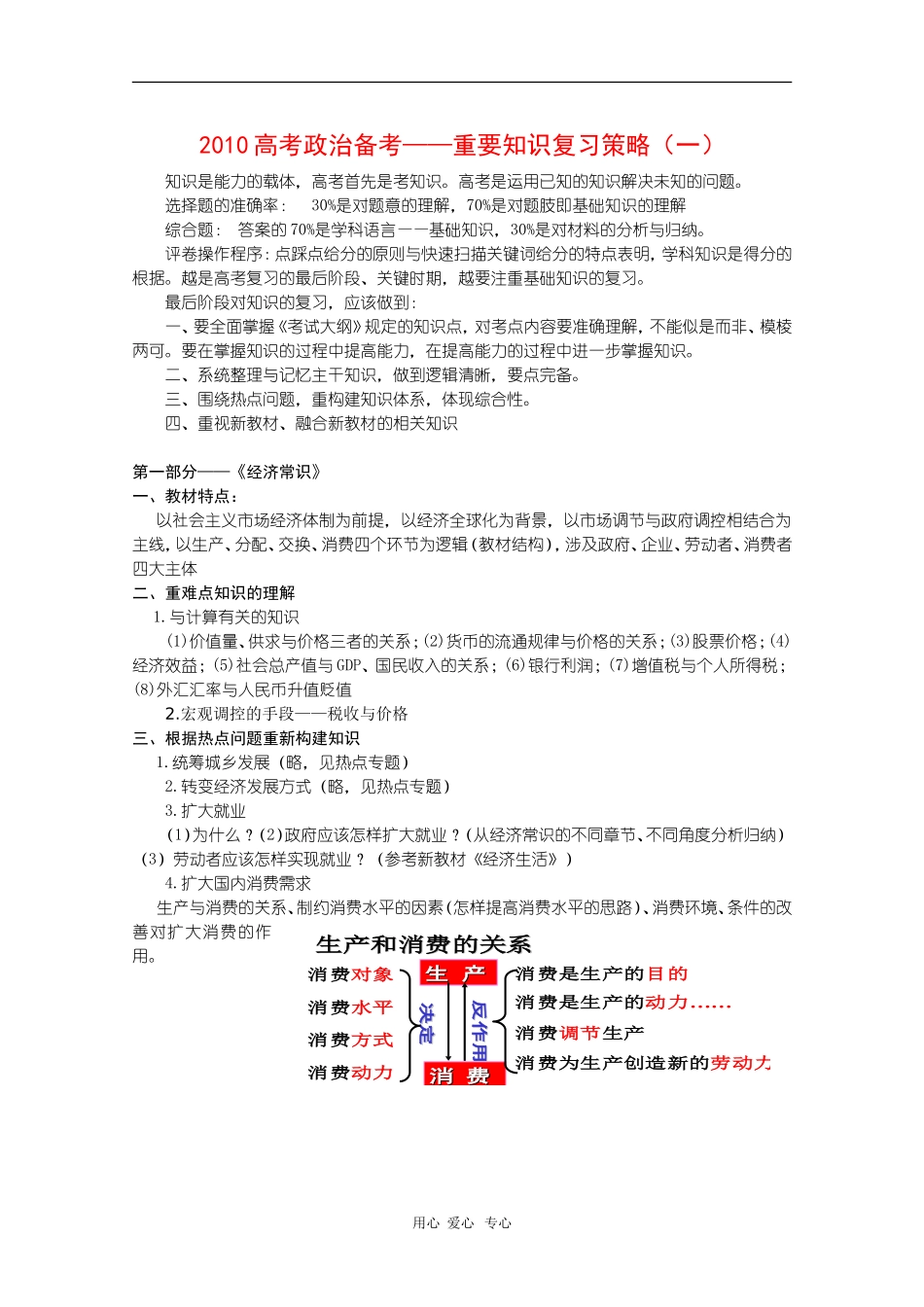 2010高三政治高考备考教案：重要知识复习策略（一）_第1页
