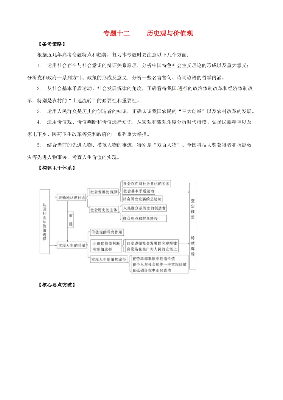 2011届高考政治二轮专题复习 专题十二 历史观与价值观学案 新人教版_第1页