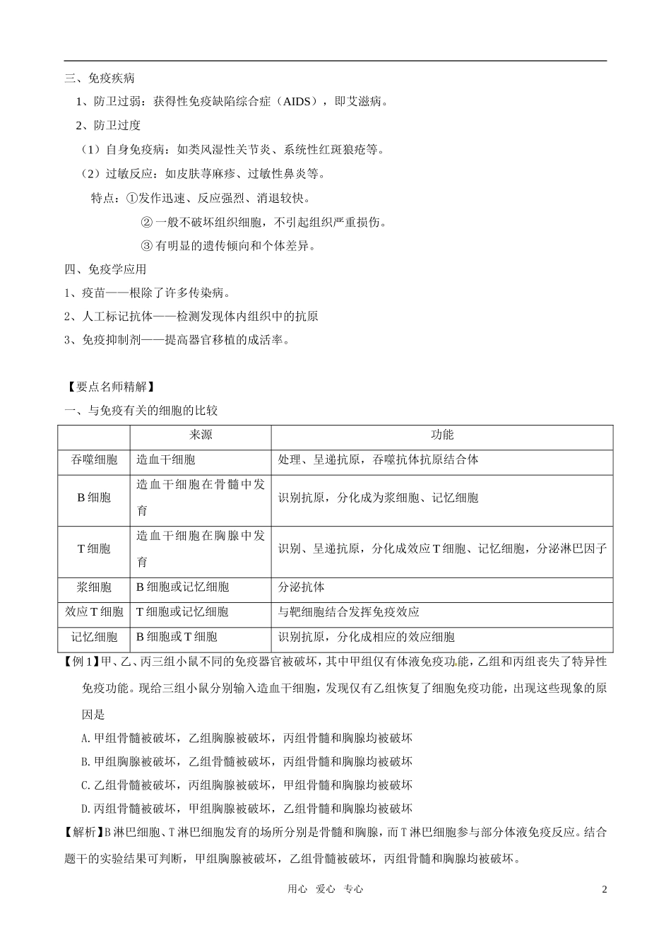 2011版高中生物一轮复习 2.3 免疫调节 新人教版必修3_第2页