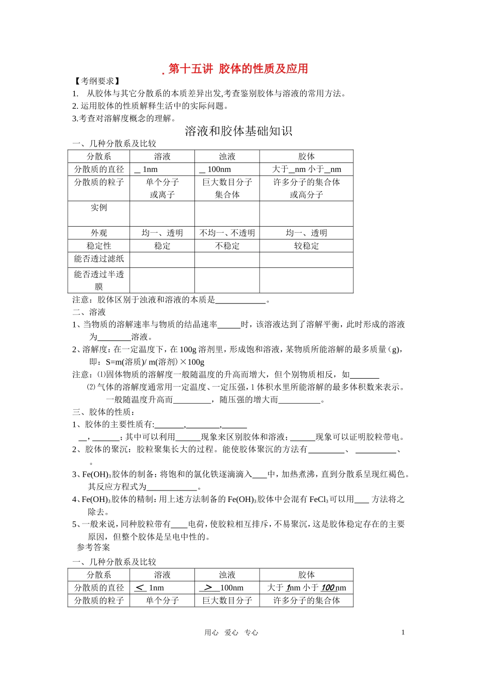 2011年高考化学一轮复习 胶体的性质及应用精品教案 新人教版_第1页