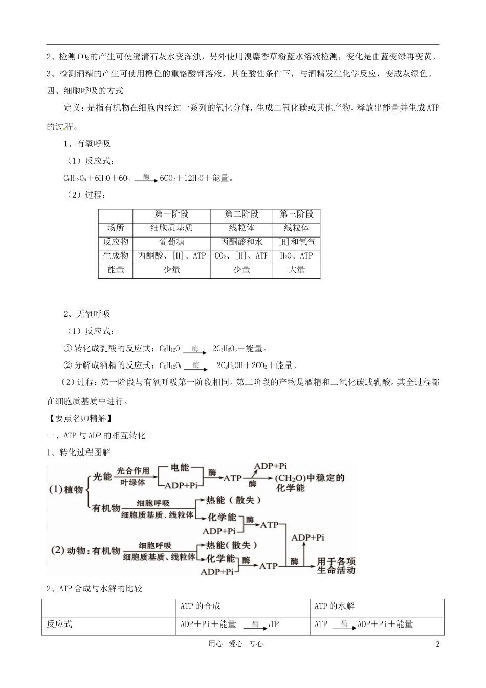 2011版高中生物一轮复习 52 细胞的能量“通货”—TP、ATP的主要来源—细胞呼吸精品学案 新人教版必修1_第2页