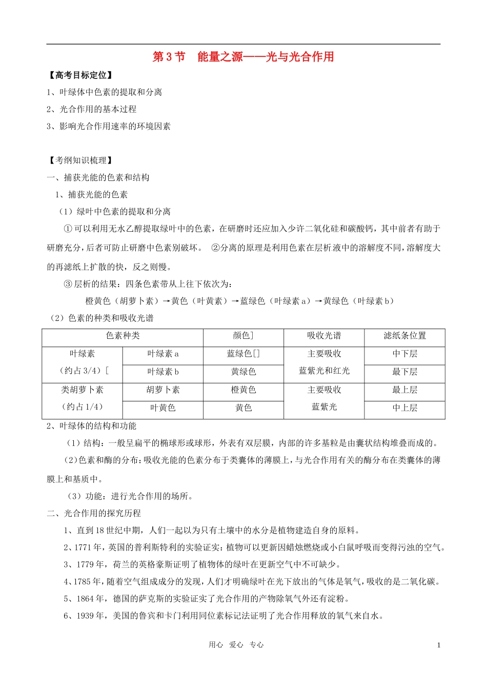 2011版高中生物一轮复习 53 能量之源——光与光合作用精品学案 新人教版必修1_第1页