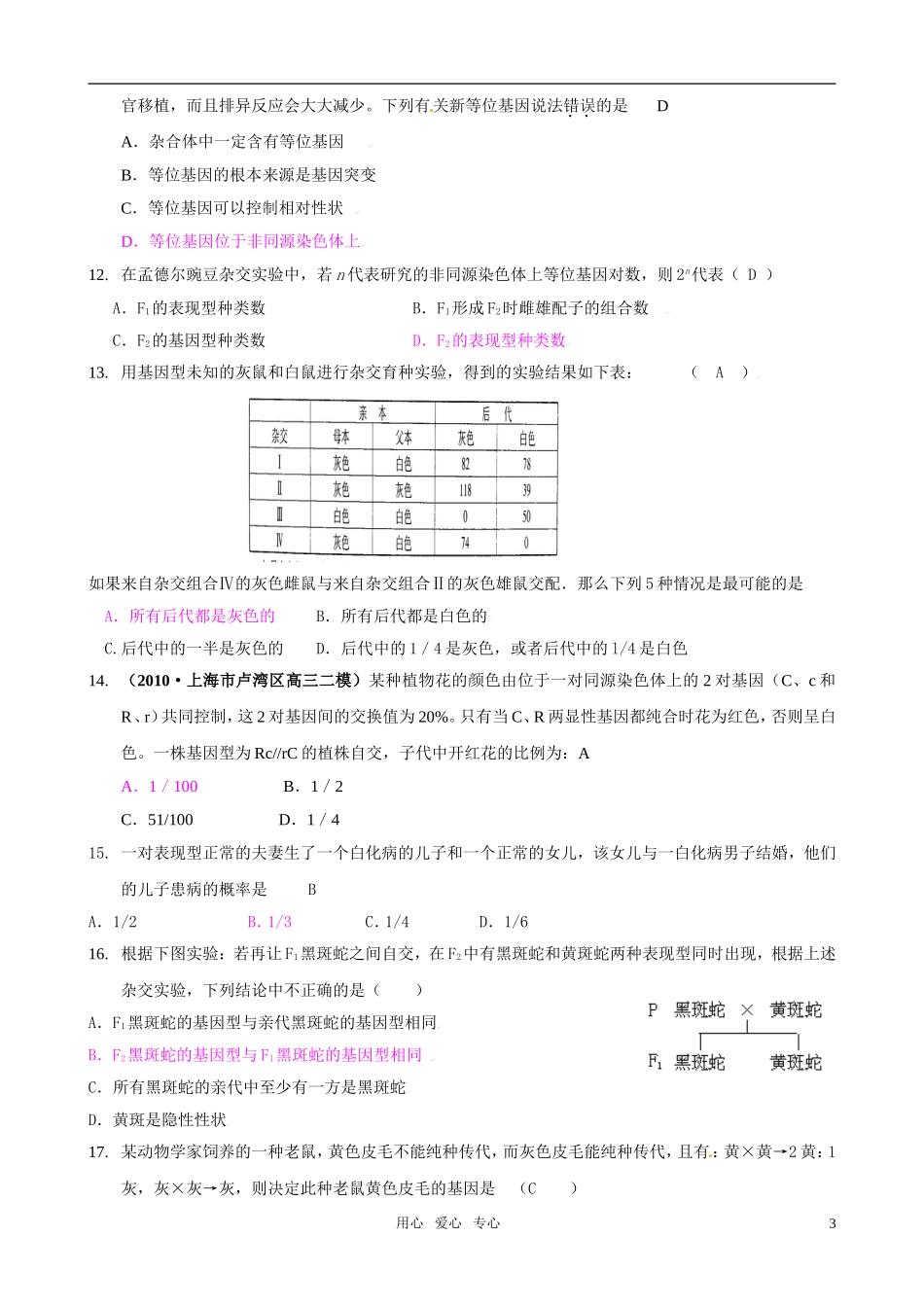 2011版高中生物一轮复习 第1章 遗传因子的发现单元复习精品学案 新人教版必修2_第3页