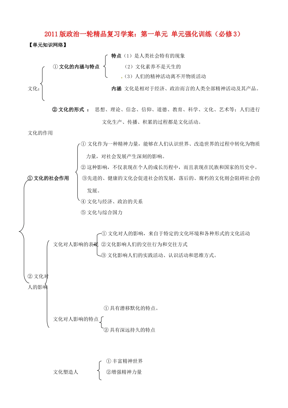 2011版政治一轮精品复习学案：第一单元 单元强化训练 新人教版必修3_第1页