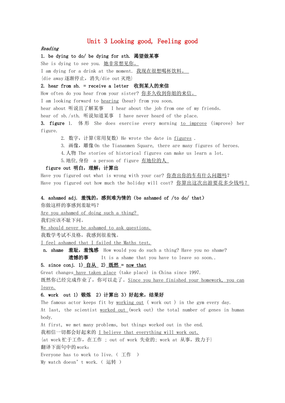 2011江苏省怀仁中学高一英语 Unit3 Looking good, Feeling good语言点教案 牛津译林版_第1页