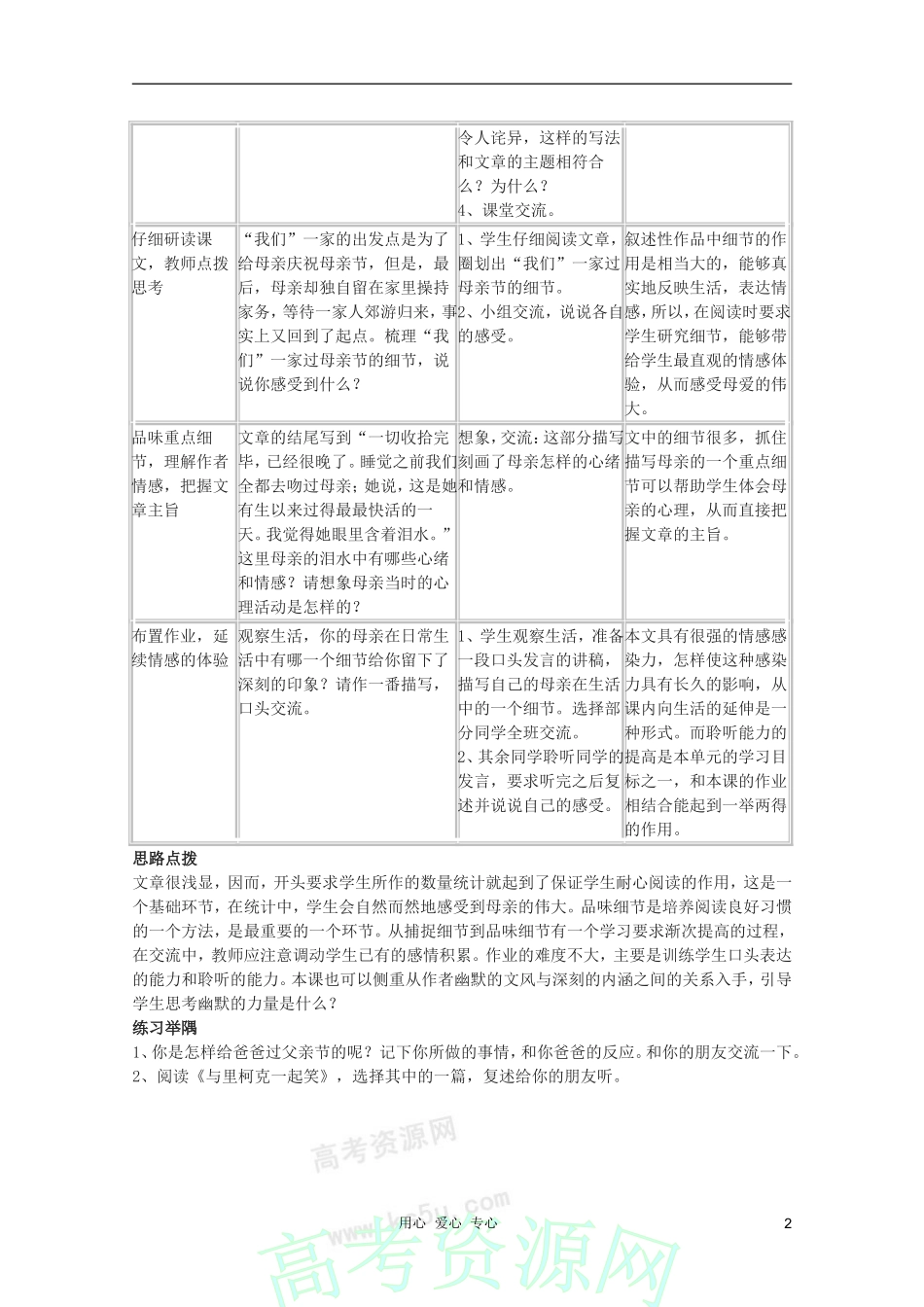 2011年高中语文 2.6《我们是怎样过母亲节的》学案 沪教版必修1_第2页