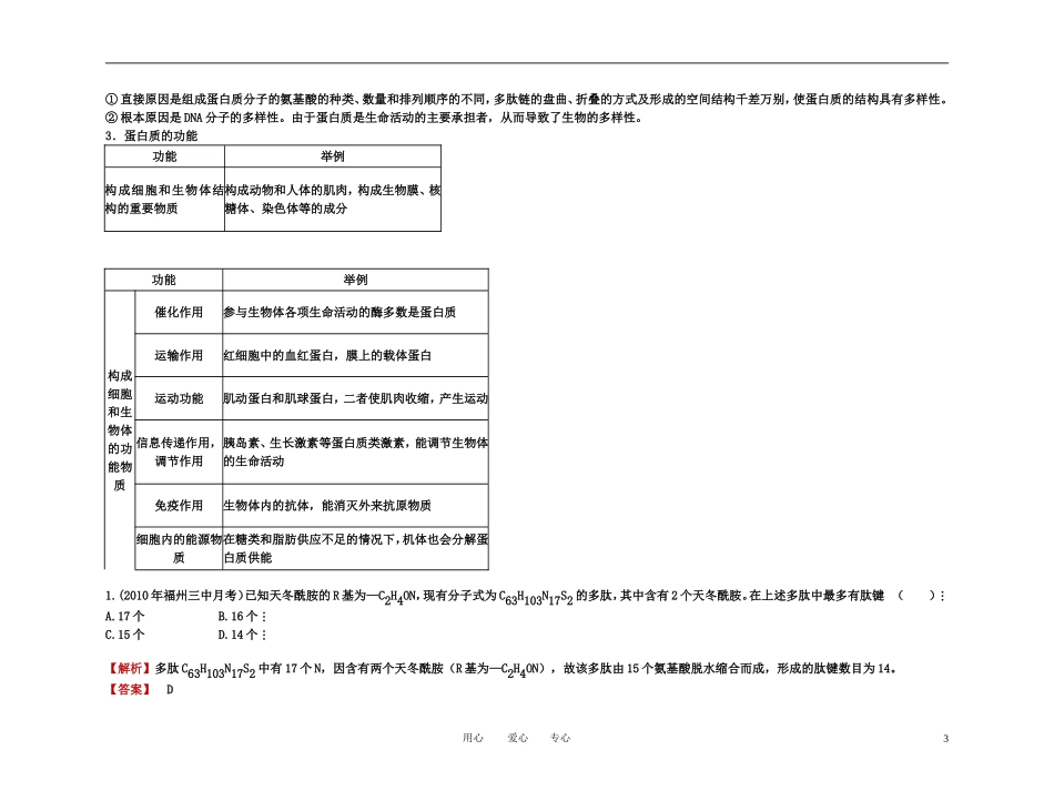 2011年高考生物一轮复习 第2节 生命活动的主要承担者--蛋白质精品学案 新人教版_第3页