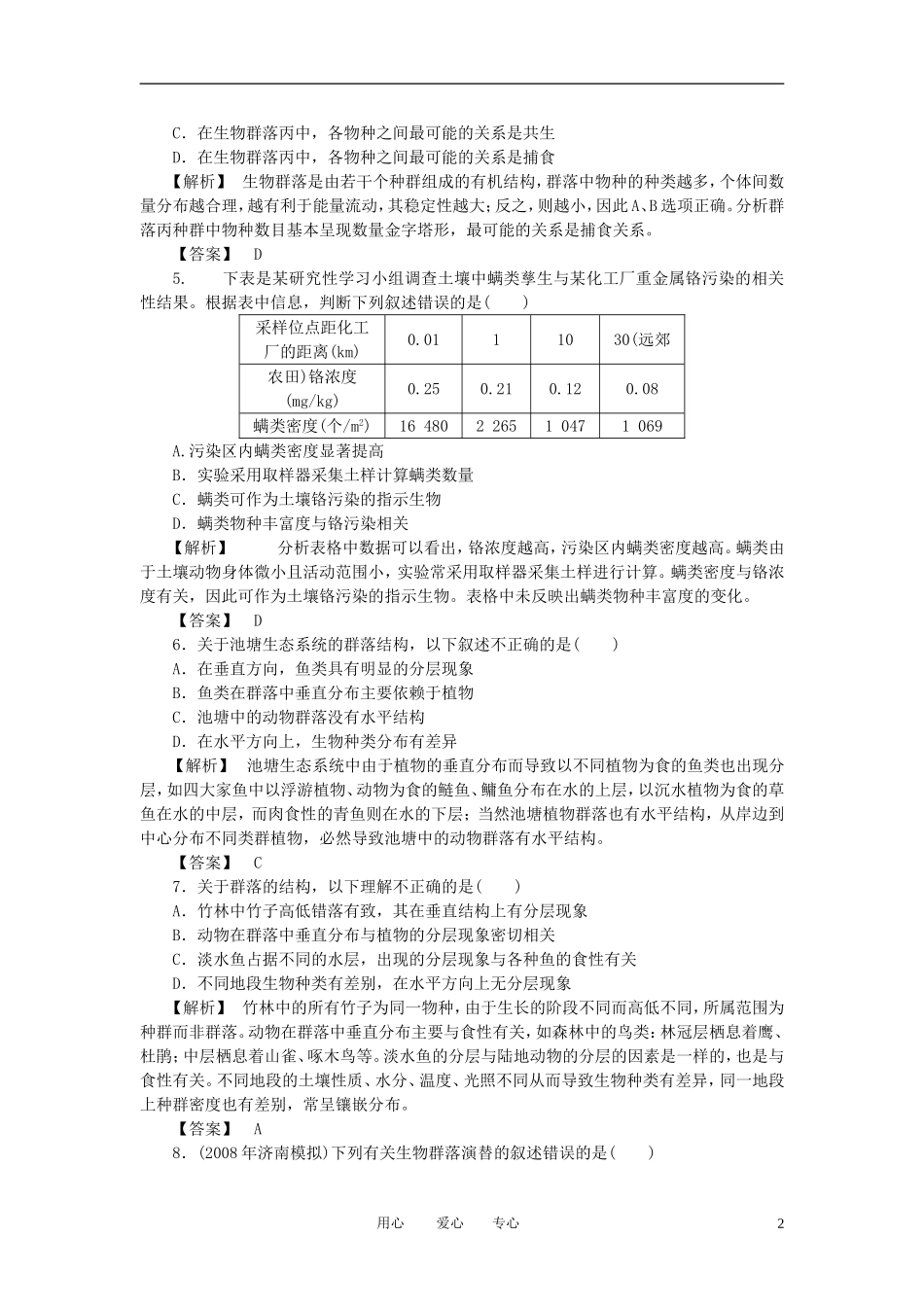 2011年高考生物一轮复习 第3、4节群落的结构群落的演替精品学案 新人教版_第2页