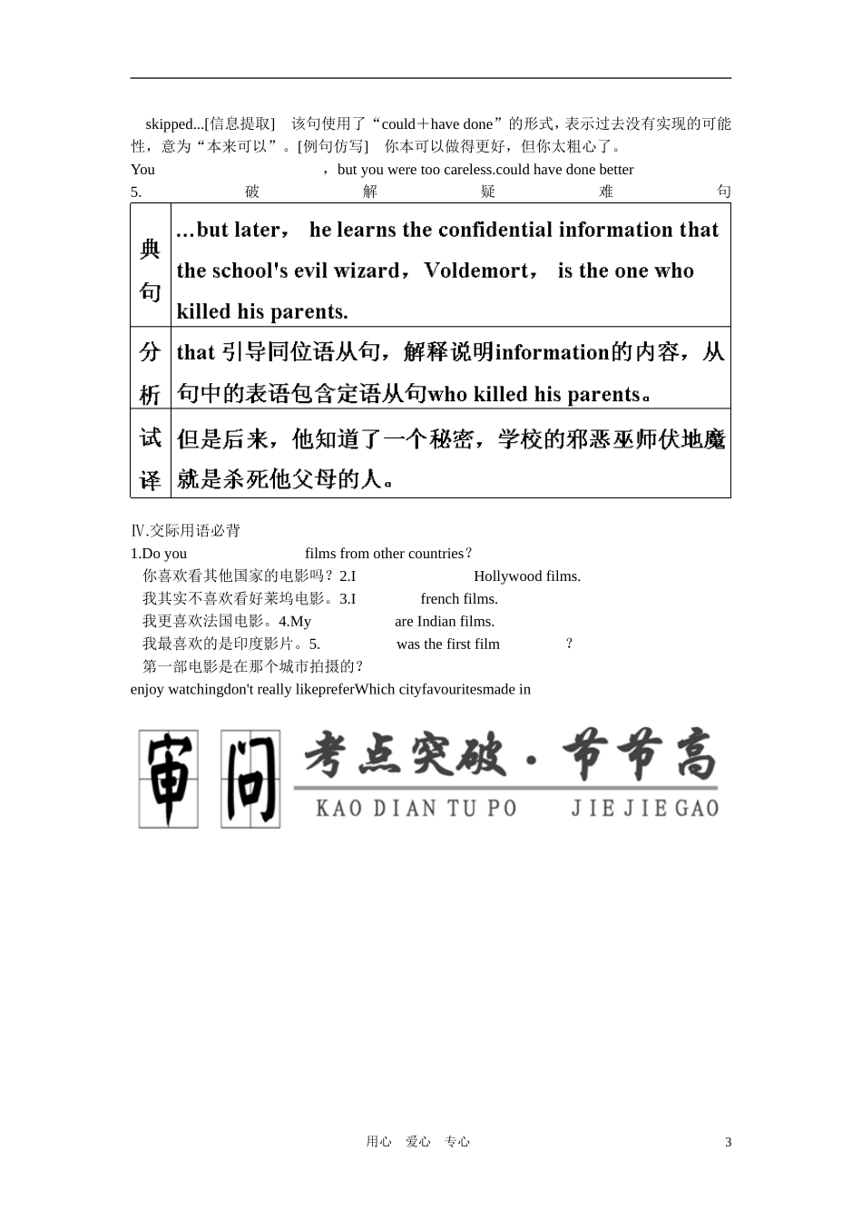 2011年高考英语第一轮总复习 选修八 Unit 4 Films and film events全套学案讲义（教师版）【精品】_第3页