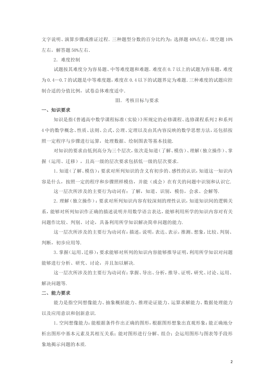 2011年高考数学 考试说明文数素材_第2页