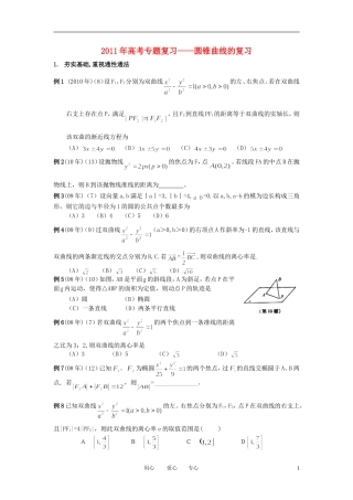 2011年高考数学 专题复习 圆锥曲线的复习素材