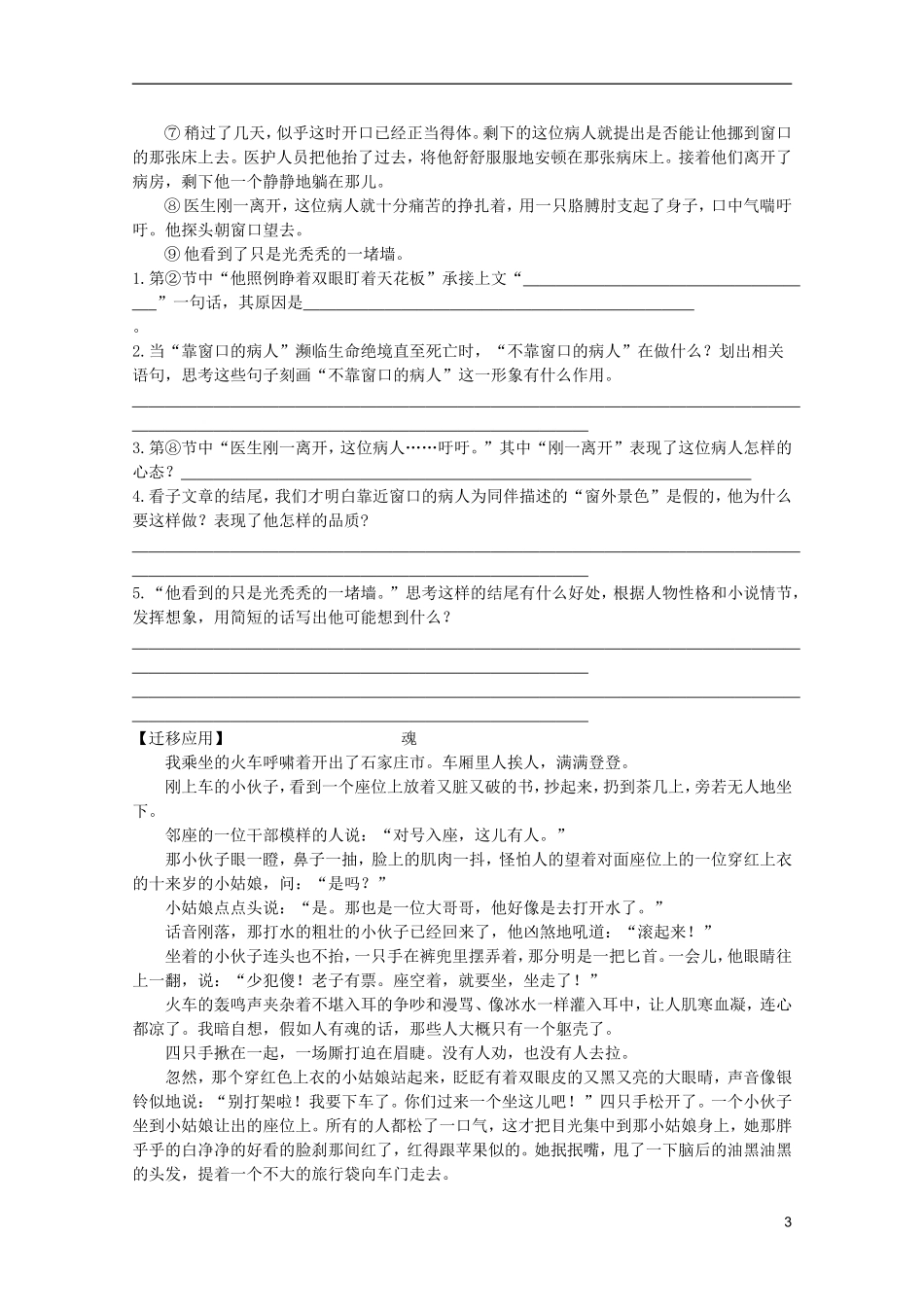 2011年高中语文 3.11《窗》学案 北京版必修5_第3页