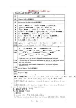 2011年高考英语总复习知识点精讲精析与高考试题预测 Unit 9 Health care 人教版大纲第三册
