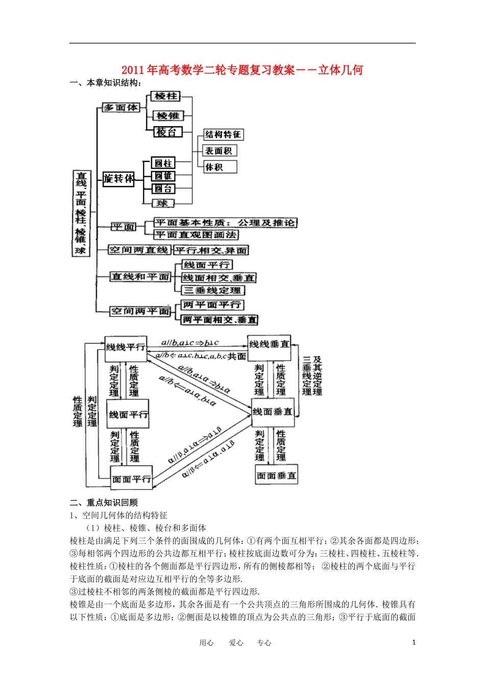 2011年高考数学二轮专题复习 立体几何教案_第1页