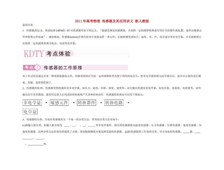 2011年高考物理 传感器及其应用讲义 新人教版_第1页