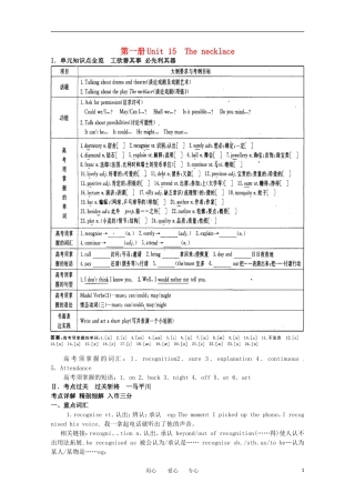 2011年高考英语总复习知识点精讲精析与高考试题预测 Unit 15 The necklace 人教版大纲第一册