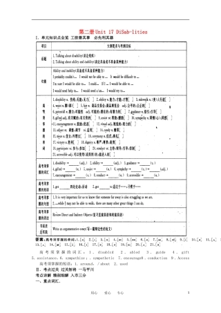 2011年高考英语总复习知识点精讲精析与高考试题预测 Unit 17 DiSab-lities 人教版大纲第二册