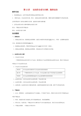 2011年高考物理一轮复习 第4章 曲线运动教案 新人教版