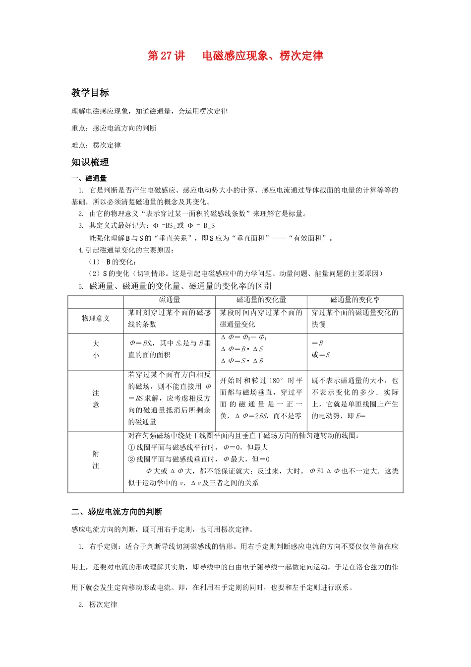 2011年高考物理一轮复习 第11章 电磁感应教案 新人教版_第1页