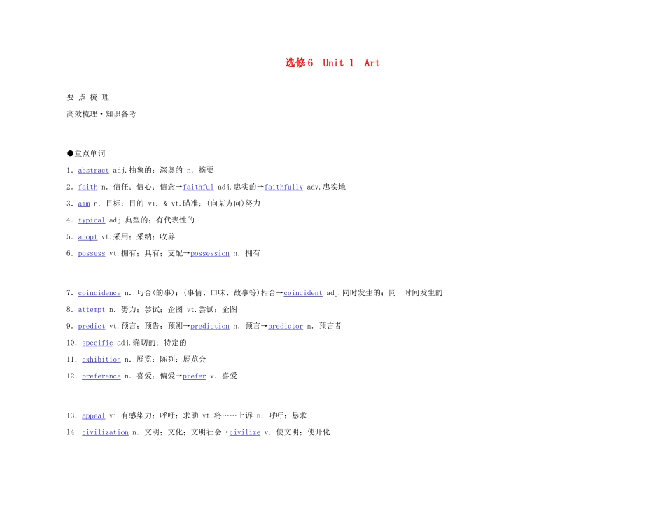 2011年高考英语 Unit 1 Art要点梳理+重点突破教案 新人教版选修6_第1页