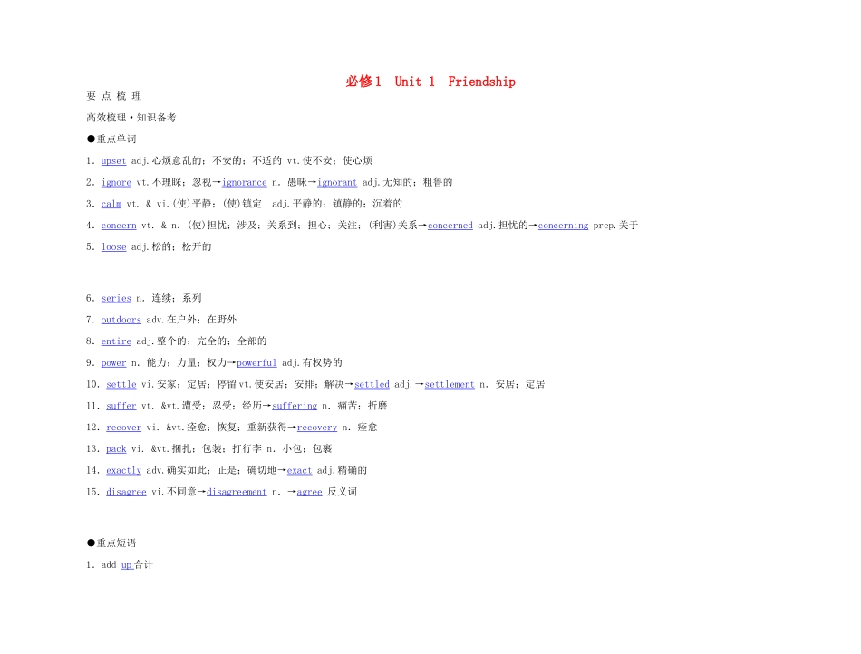 2011年高考英语 Unit 1 Friendship要点梳理+重点突破教案 新人教版必修1_第1页