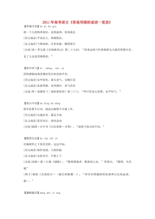 2011年高考语文 容易用错的成语一览表