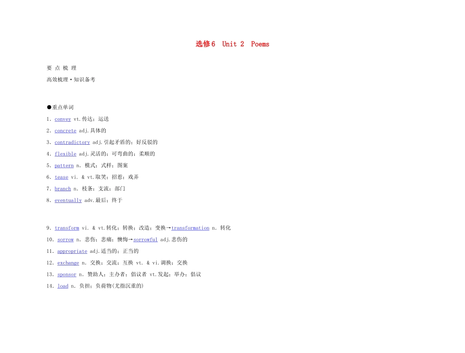 2011年高考英语 Unit 2 Poems要点梳理+重点突破教案 新人教版选修6_第1页