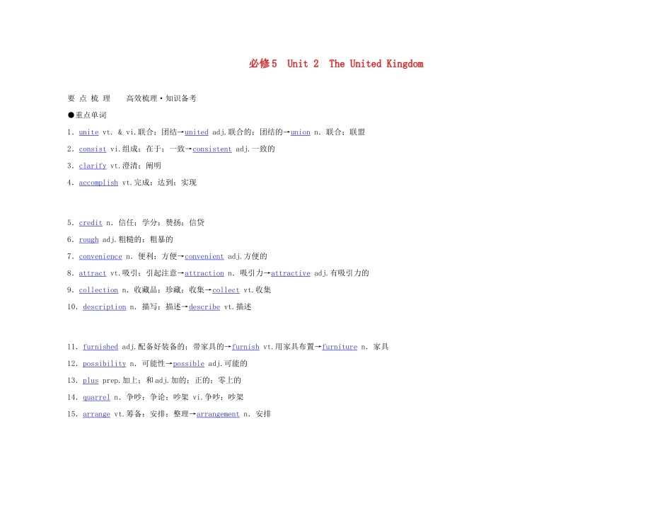 2011年高考英语 Unit 2 The United Kingdom要点梳理+重点突破教案 新人教版必修5_第1页