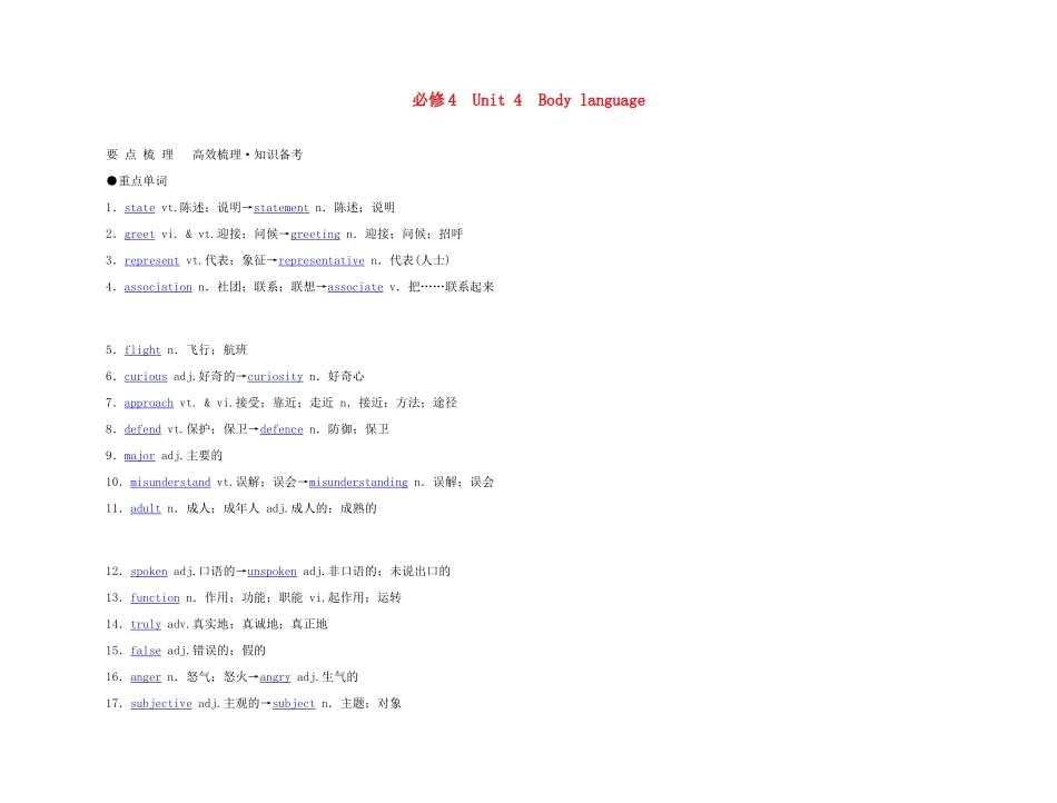 2011年高考英语 Unit 4 Body language要点梳理+重点突破教案 新人教版必修4_第1页