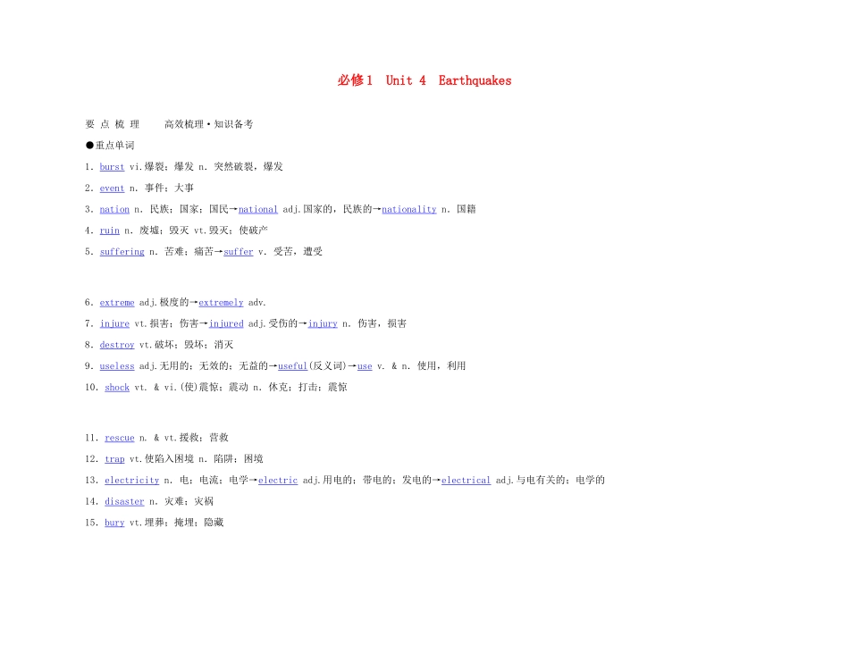 2011年高考英语 Unit 4 Earthquakes要点梳理+重点突破教案 新人教版必修1_第1页