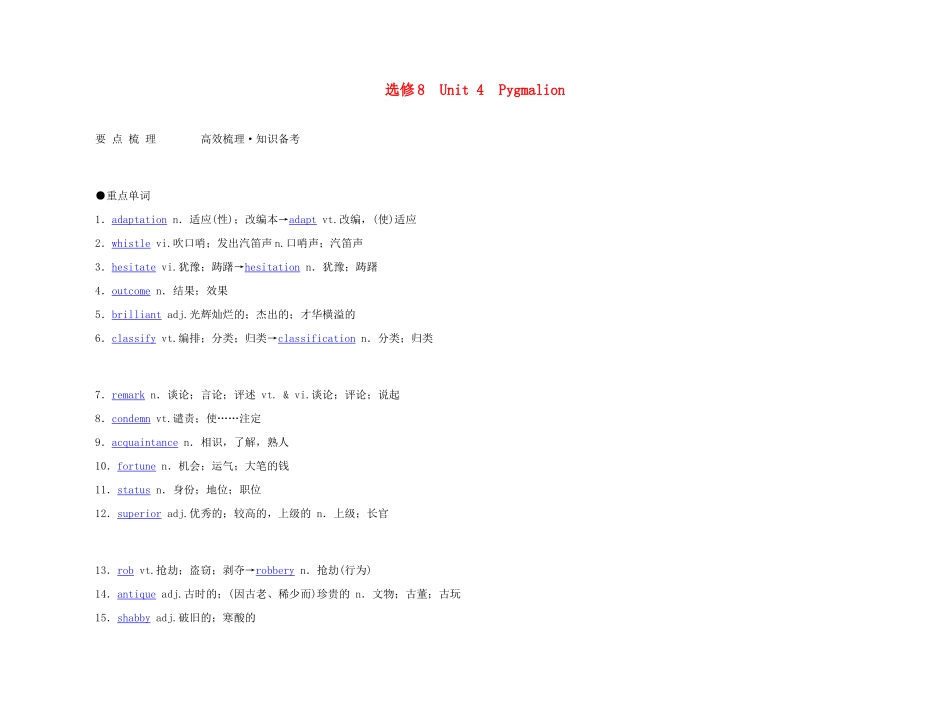 2011年高考英语 Unit 4 Pygmalion要点梳理+重点突破教案 新人教版选修8_第1页