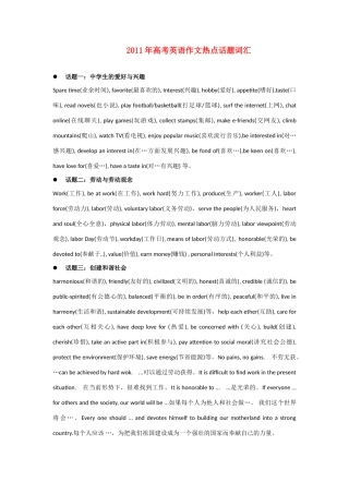 2011年高考英语 作文热点话题词汇
