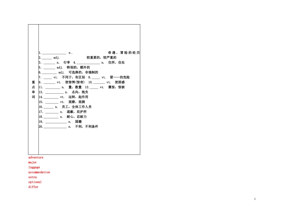 2011年高考英语一轮复习 Unit 8Adventure历险名师金学案 北师大版_第2页