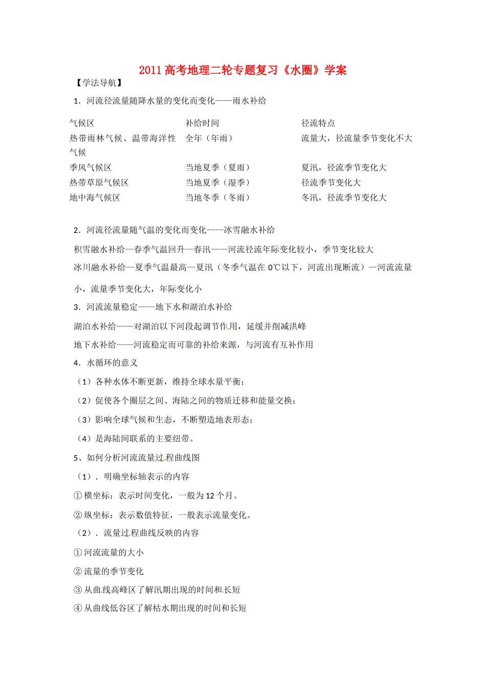 2011高考地理二轮复习《水圈》学案 新人教版_第1页