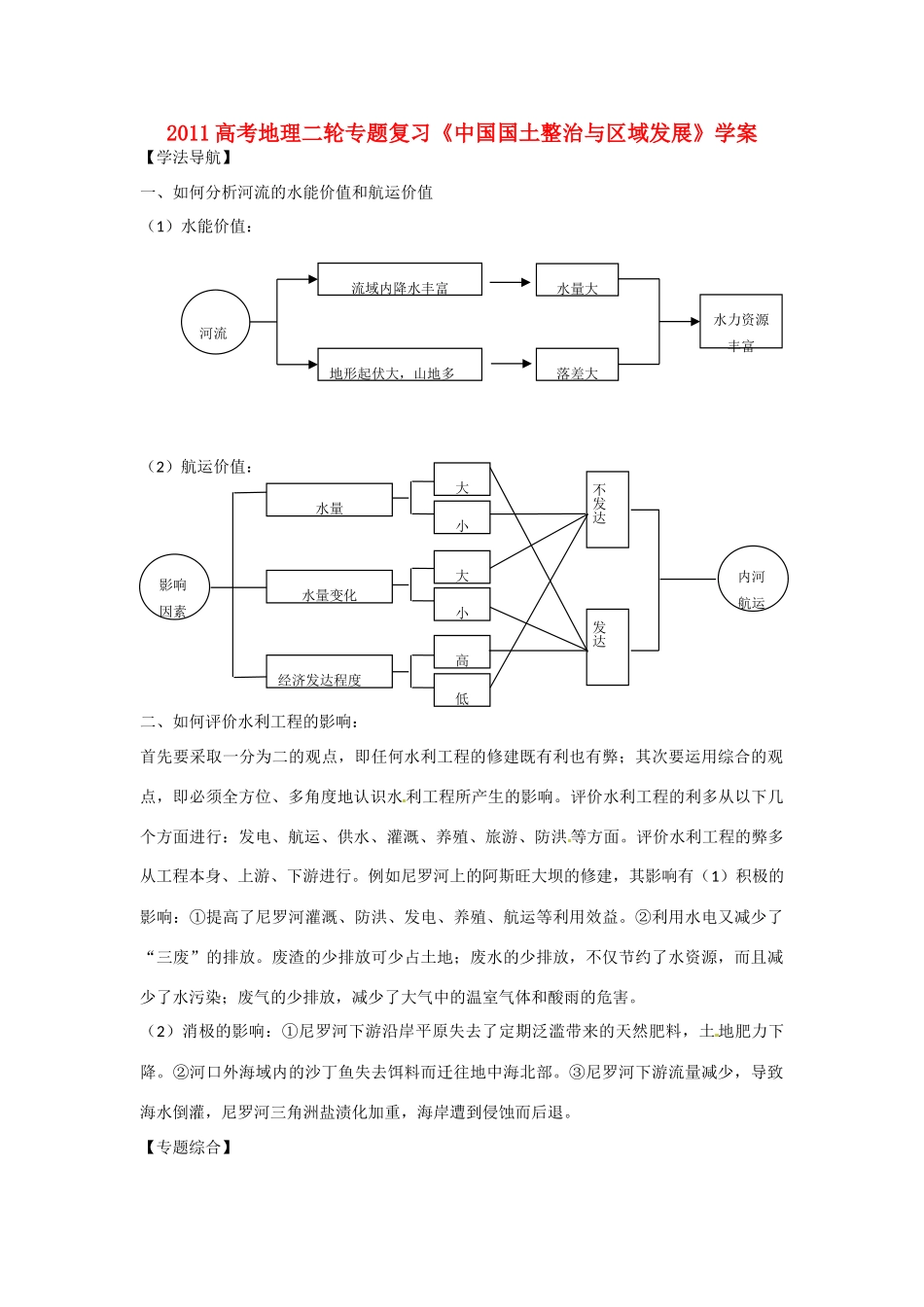 2011高考地理二轮复习《中国国土整治与区域发展》学案 新人教版_第1页
