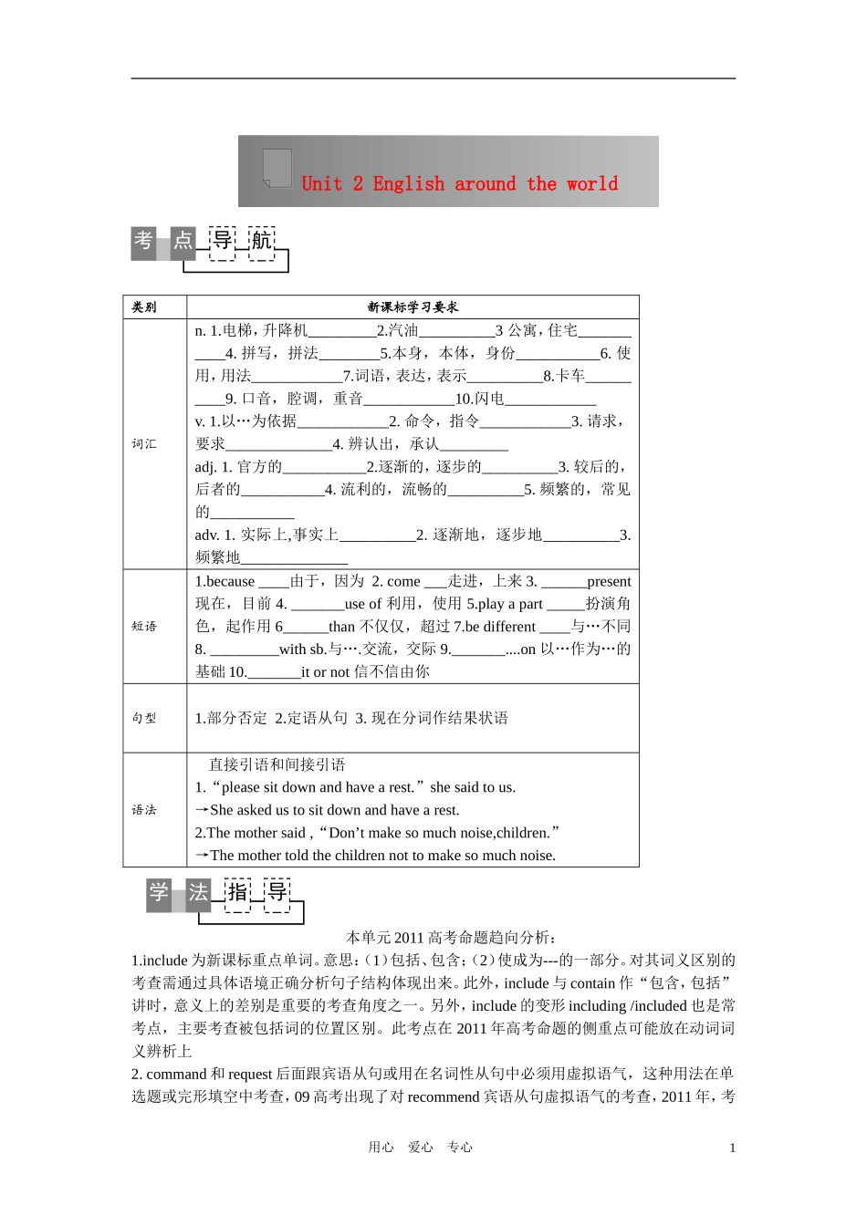2011高考英语 Book 1 Unit 2课案 新人教版_第1页