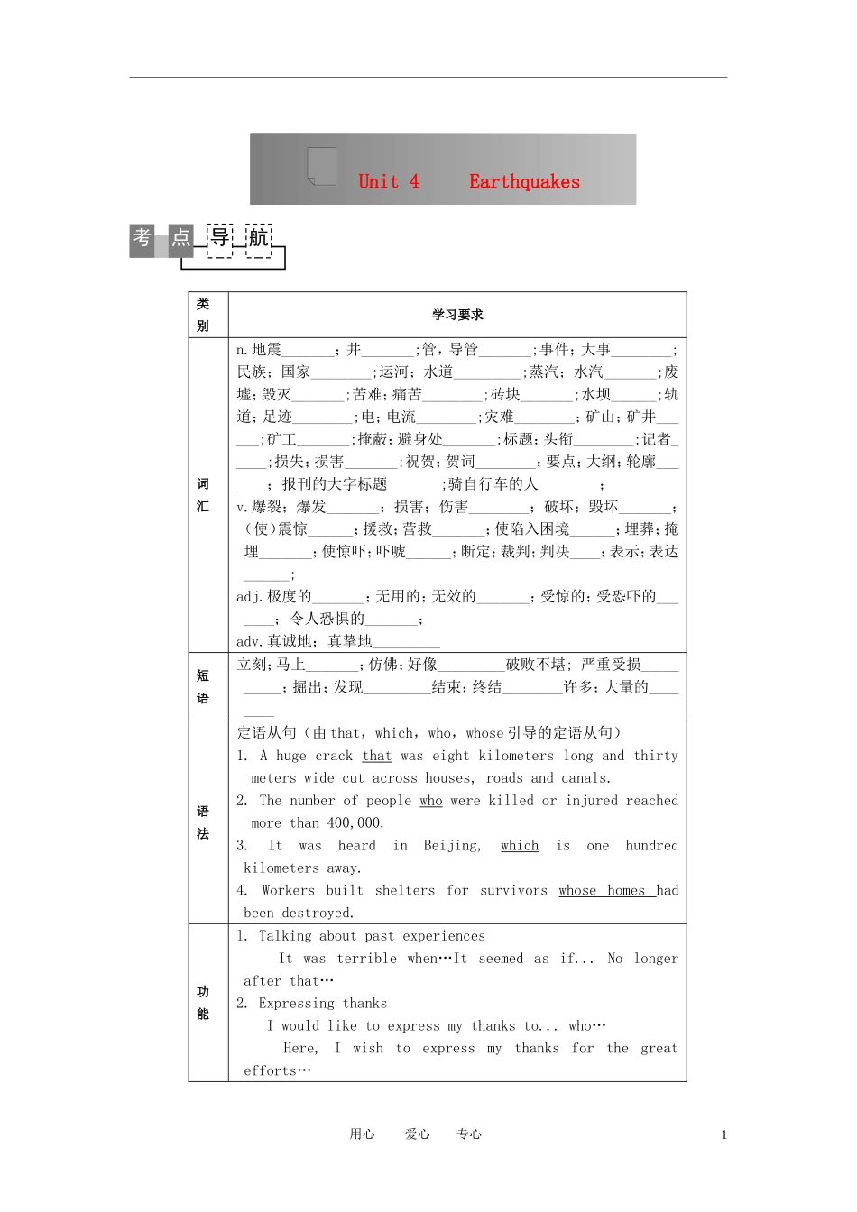 2011高考英语 Book1 Unit4课案 新人教版_第1页
