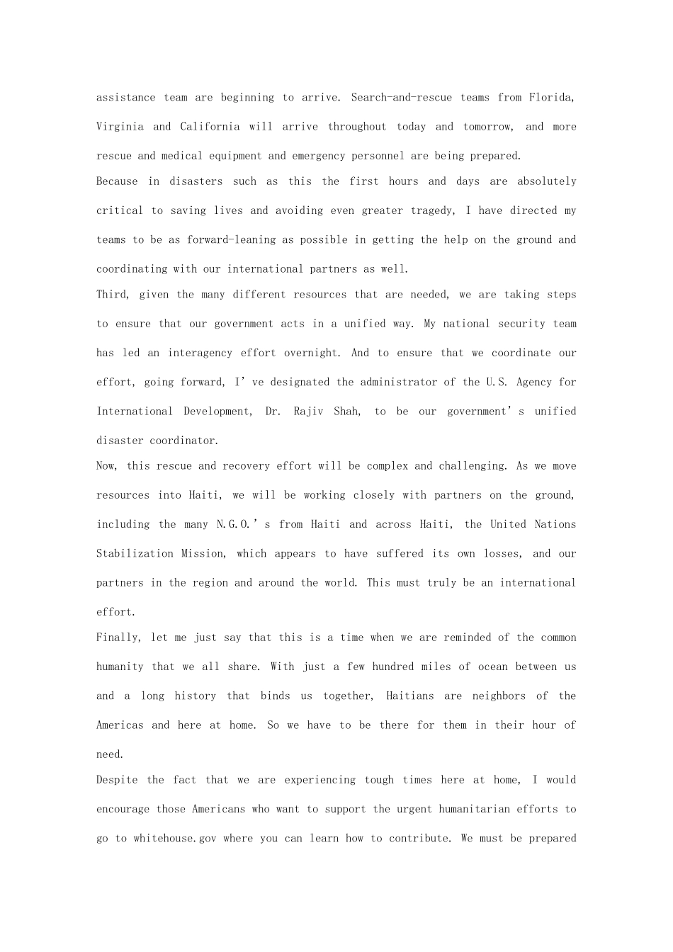 2011高考英语 奥巴马就海地发生强烈地震发表讲话双语阅读素材_第2页