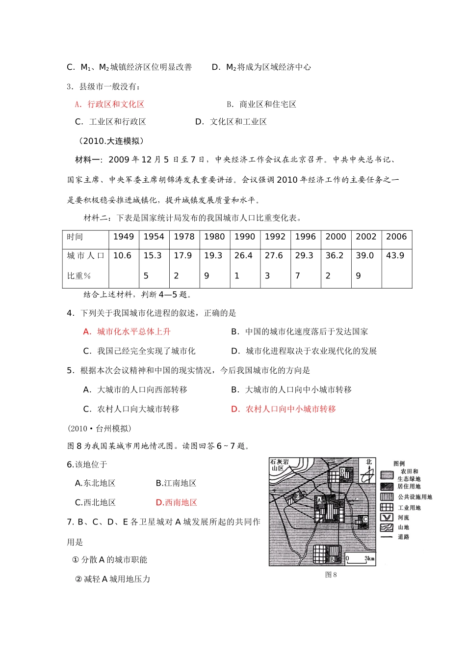 2011版高考地理一轮复习 单元复习 六 城市与城市化精品学案 新人教版必修2_第2页