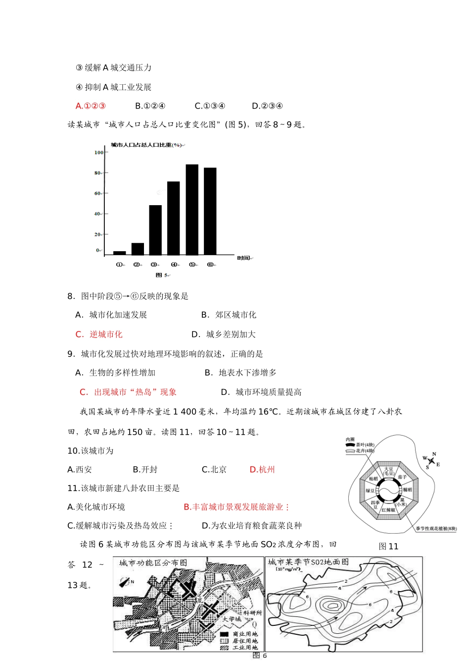 2011版高考地理一轮复习 单元复习 六 城市与城市化精品学案 新人教版必修2_第3页