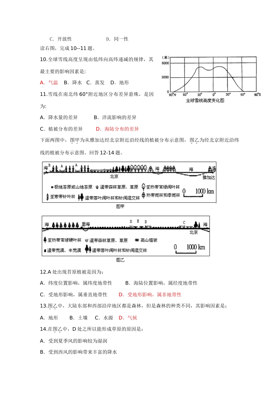 2011版高考地理一轮复习 单元复习 四 地表形态的塑造和自然地理环境的整体性与差异性精品学案 新人教版必修1_第3页