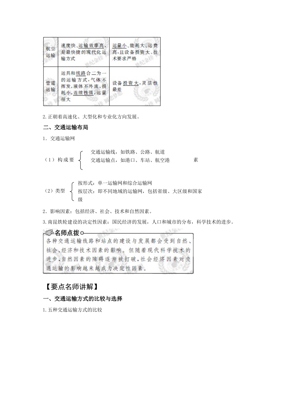 2011版高考地理一轮复习 交通运输方式和布局 交通运输布局变化的影响精品学案 新人教版必修2_第2页