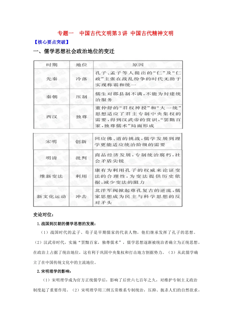 2011高考历史二轮专题复习 1.3 中国古代精神文明学案_第1页