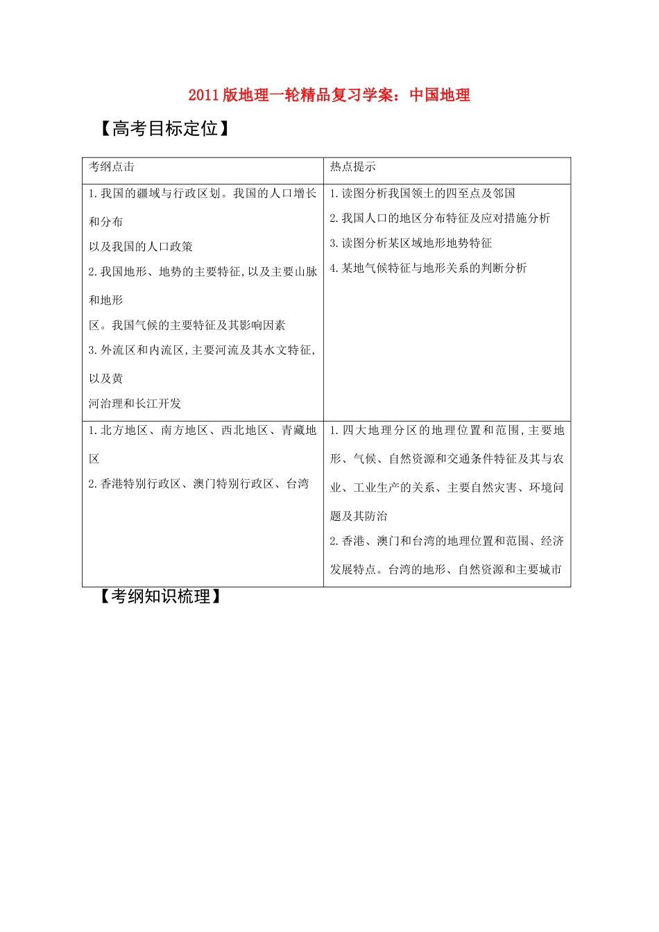 2011版高考地理一轮复习 中国地理精品学案 新人教版_第1页