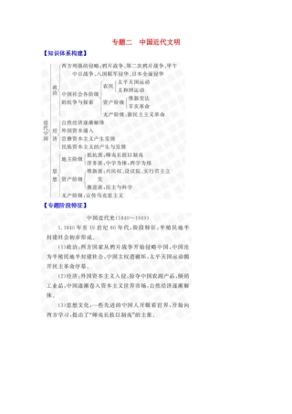 2011高考历史二轮专题复习 专题二《中国近代文明》质量评估学案
