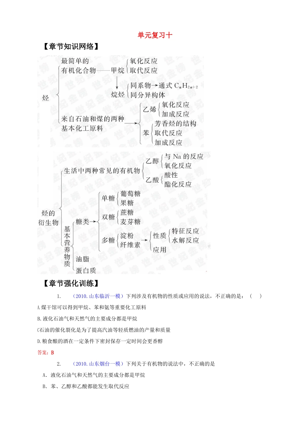 2011版高考化学一轮复习 第10章 有机化合物—单元复习十精品学案 新人教版_第1页