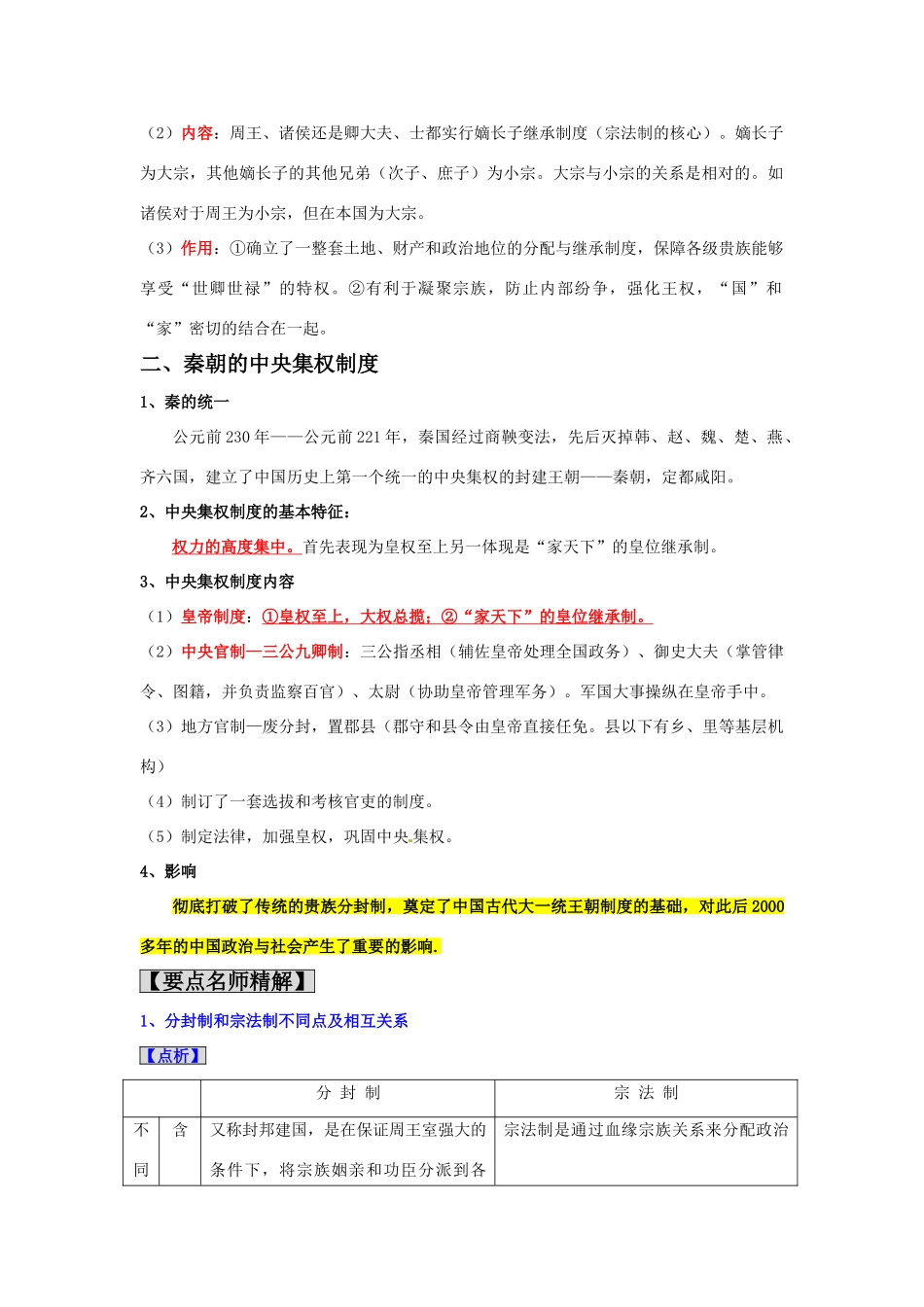 2011版高考历史一轮复习 1.1 夏、商、西周的政治制度及秦朝中央集权制度的形成精品学案 必修1_第2页