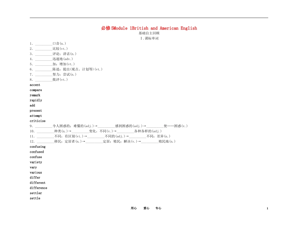 2011高考英语（外研版）总复习 学案：Module1 British and American English（必修5）_第1页
