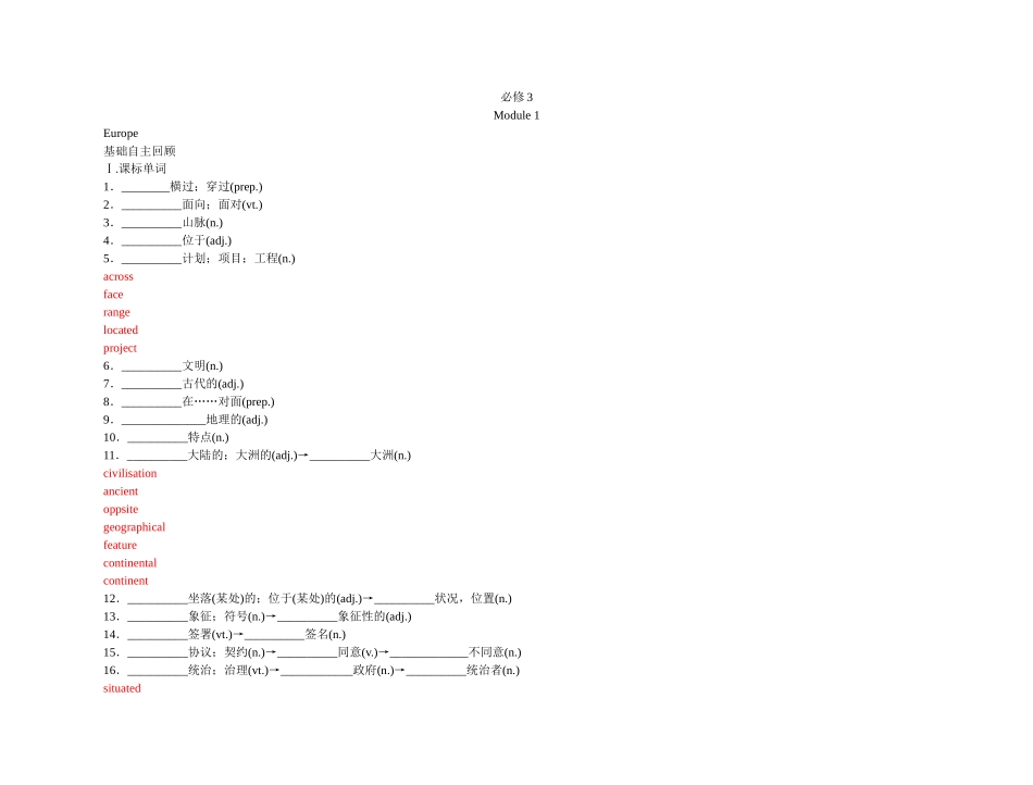 2011高考英语（外研版）总复习 学案：Module1 Europe（必修3）_第1页